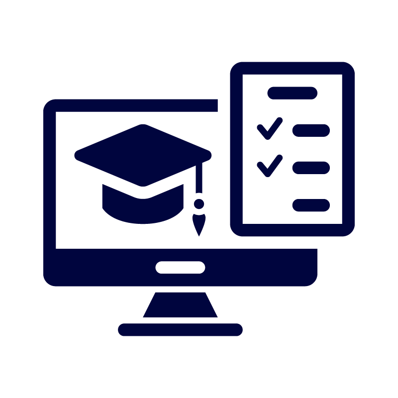 decorative image: computer screen with grad cap