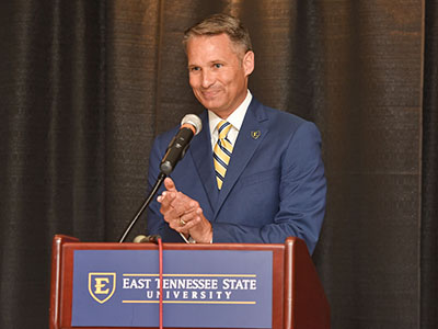 ETSU President Brian Noland speaks to the audience about FOCUS bill before the signing event. 