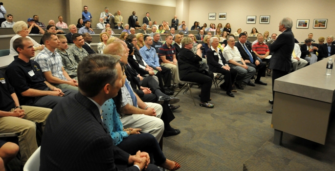 Senator Bob Corker standing in front of audience