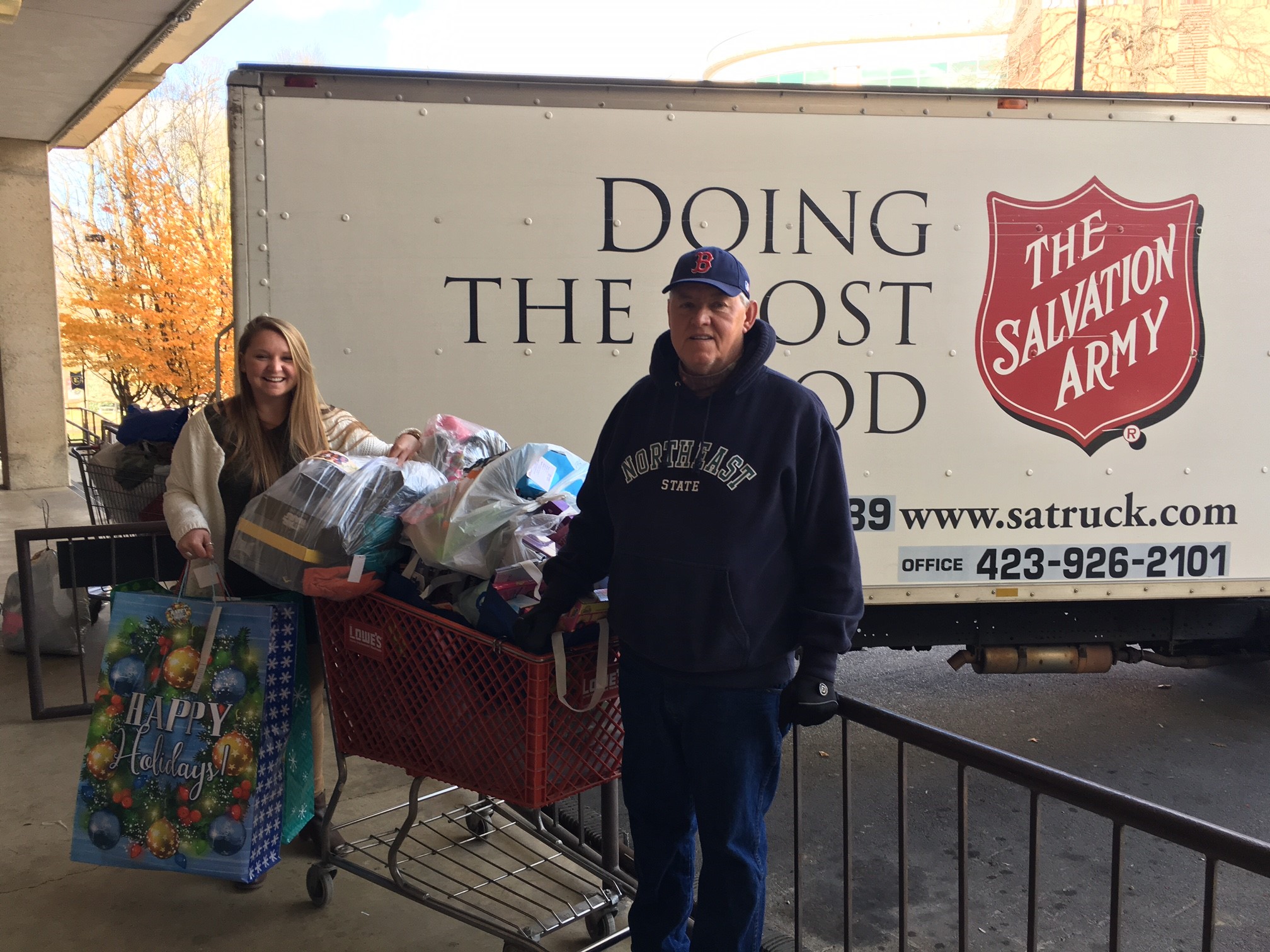 loading up the Salvation Army truck with gifts!