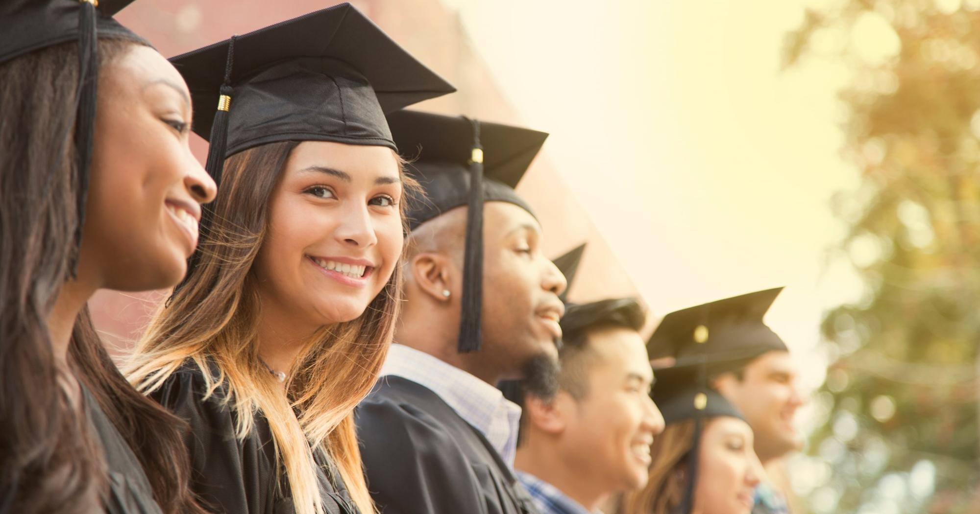 Students in graduation gowns