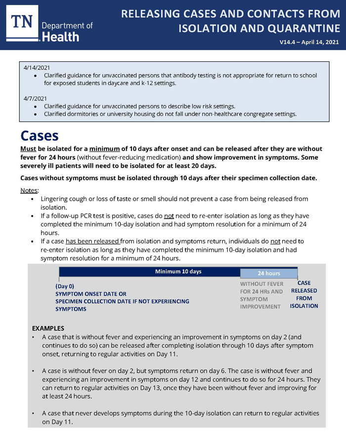 Isolation Quarantine Release