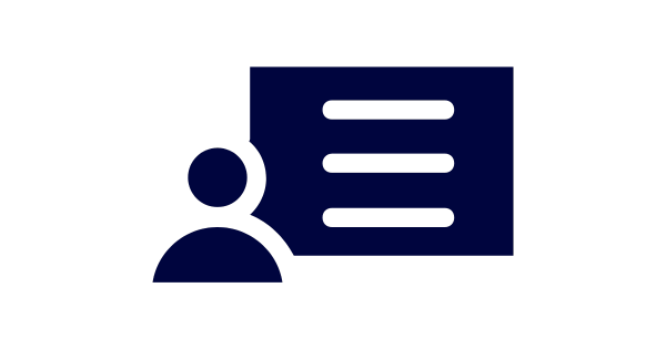 Decorative icon image of a person in front of a screen.